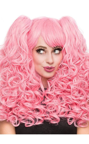 Mischief Bubblegum Pink Curly Pigtail Wig-Rockstar Wigs-Tragic Beautiful