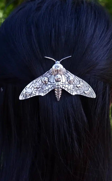 Moon Phase Moth Hair Clip | Gothic & Alternative Accessories display picture 2