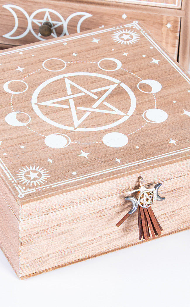 Moon Phase Pentagram Wooden Box-Homewares-Tragic Beautiful