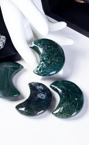 Moss Agate Crescent Moons-Crystals-Tragic Beautiful