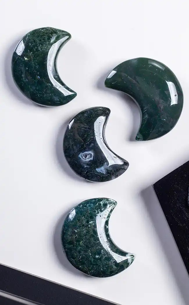Moss Agate Crescent Moons-Crystals-Tragic Beautiful