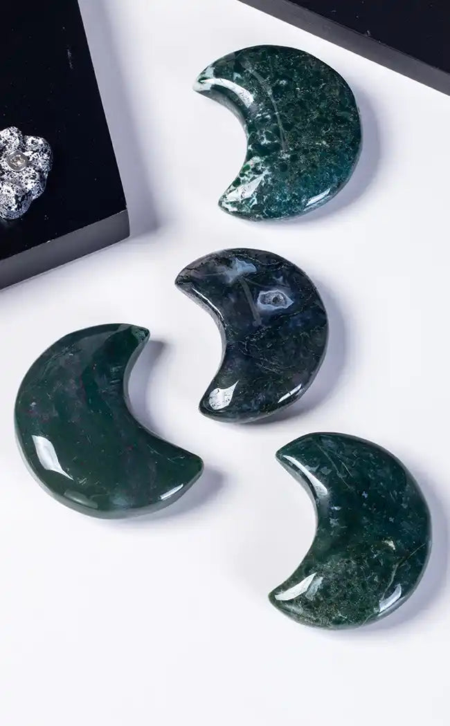 Moss Agate Crescent Moons-Crystals-Tragic Beautiful