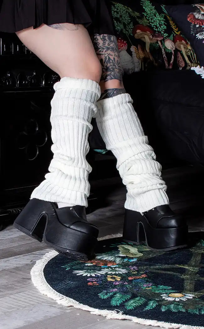 Mousai White Knit Leg Warmers  Alternative Goth Accessories Australia