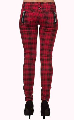 Eat The Rich Tartan Jeans Red-Banned Apparel-Tragic Beautiful