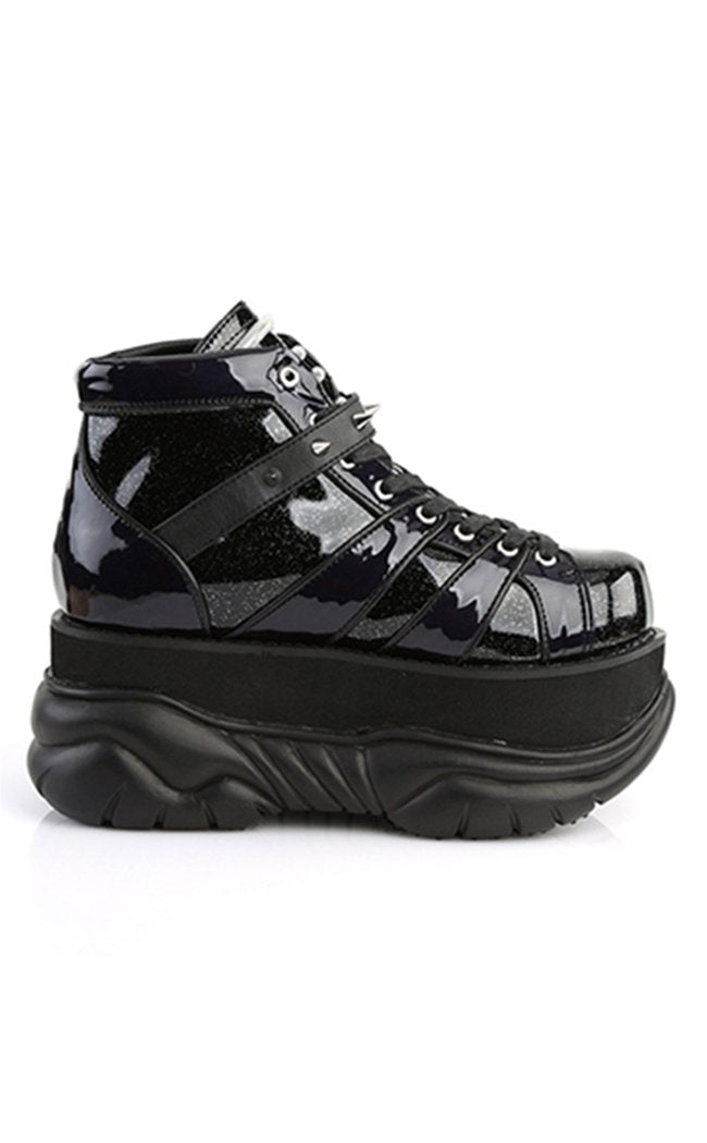 NEPTUNE-100 Black Glitter Platform Shoes-Demonia-Tragic Beautiful