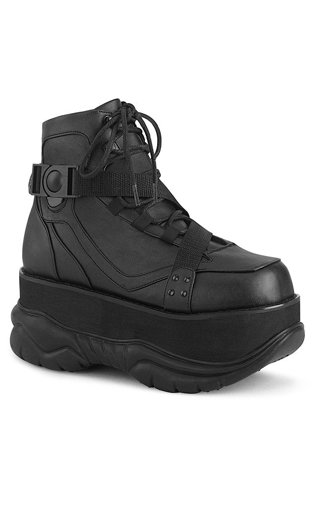 NEPTUNE-181 Black Vegan Leather Platform Boots-Demonia-Tragic Beautiful