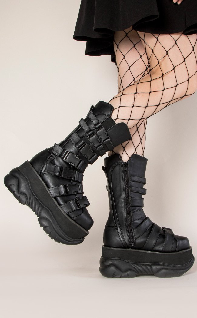 NEPTUNE-210 Black Multi Strap Boots-Demonia-Tragic Beautiful