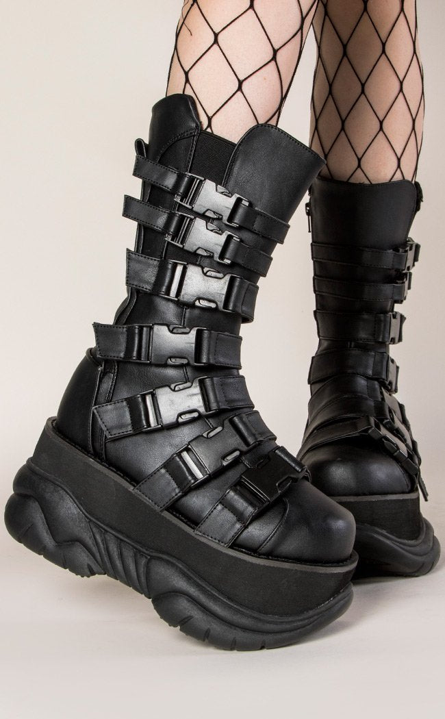 NEPTUNE-210 Black Multi Strap Boots-Demonia-Tragic Beautiful