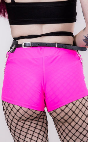 Neon Pink Lycra Booty Shorts-Music Legs-Tragic Beautiful