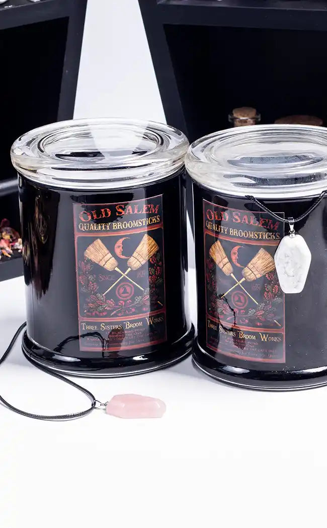 Old Salem Candle with Coffin Crystal Necklace-Drop Dead Gorgeous-Tragic Beautiful