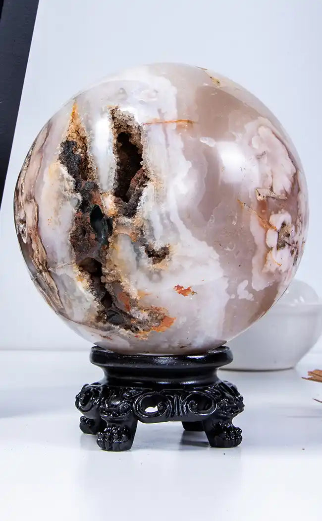 Ornate Black Sphere Stand-Crystals-Tragic Beautiful