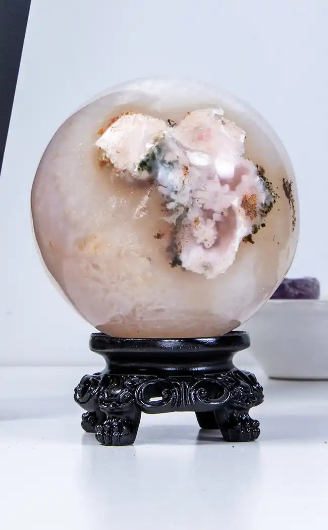 Ornate Black Sphere Stand-Crystals-Tragic Beautiful