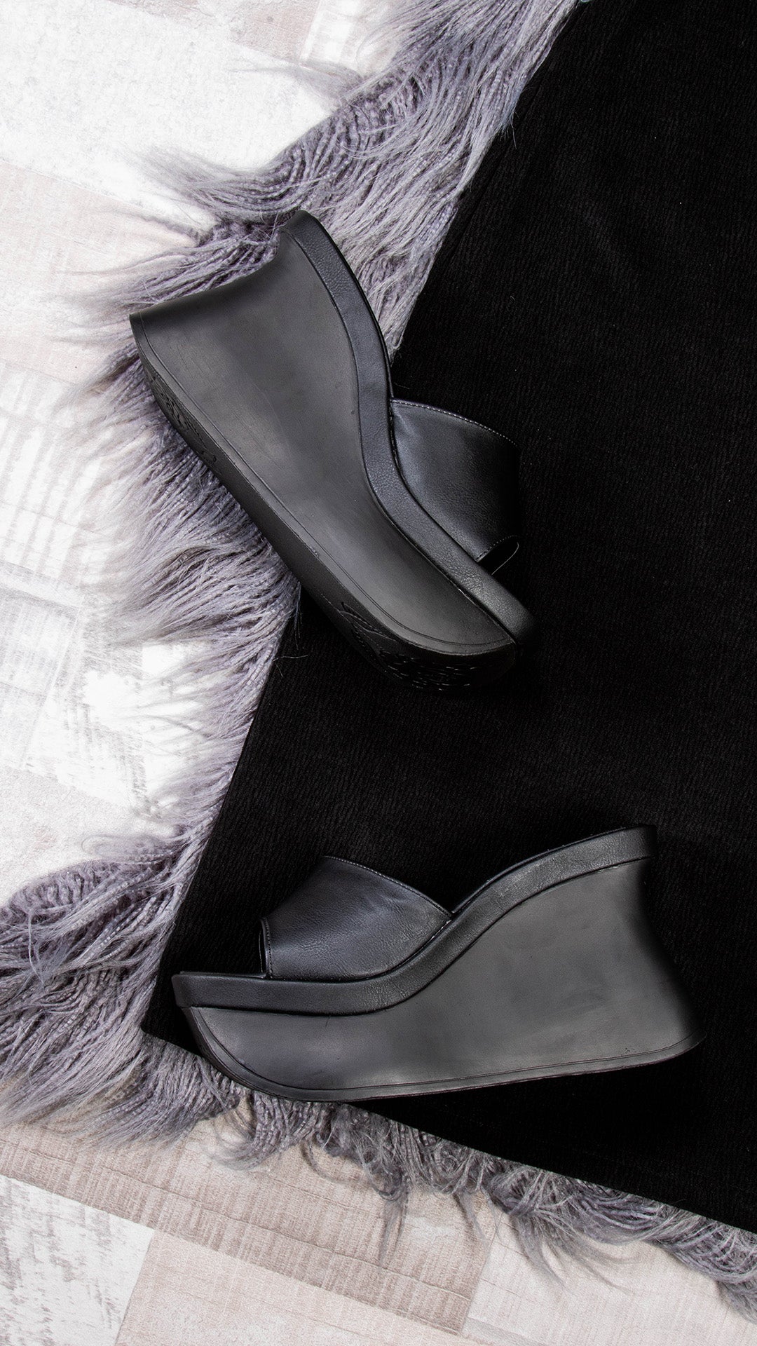 PACE-01 Black Vegan Leather Slide Sandals-Demonia-Tragic Beautiful