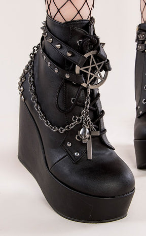 POISON-101 Black Vegan Leather Platform Ankle Boots-Demonia-Tragic Beautiful