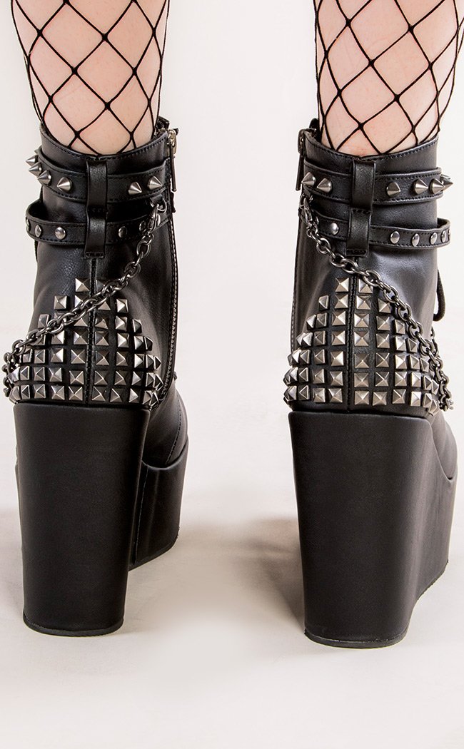 POISON-101 Black Vegan Leather Platform Ankle Boots-Demonia-Tragic Beautiful