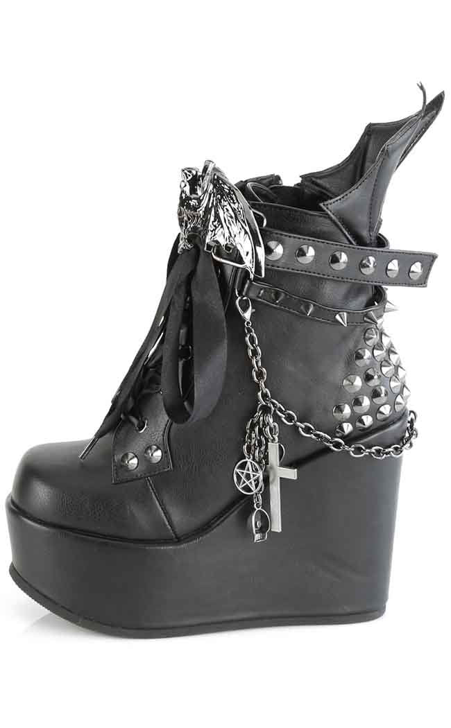 POISON-107 Black Vampire Wedge Boots (Au Stock)-Demonia-Tragic Beautiful