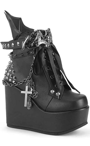 POISON-107 Black Vampire Wedge Boots (Au Stock)-Demonia-Tragic Beautiful