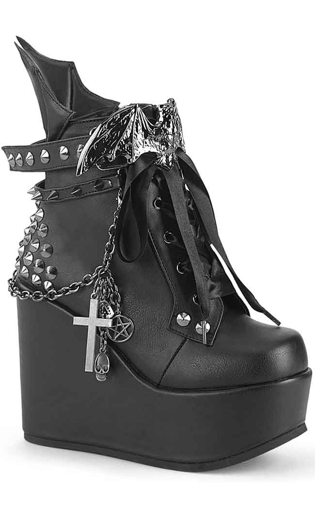 POISON-107 Black Vampire Wedge Boots (Au Stock)-Demonia-Tragic Beautiful