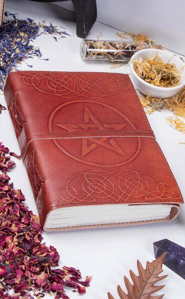 Pentacle Leather Journal-Occult Books-Tragic Beautiful