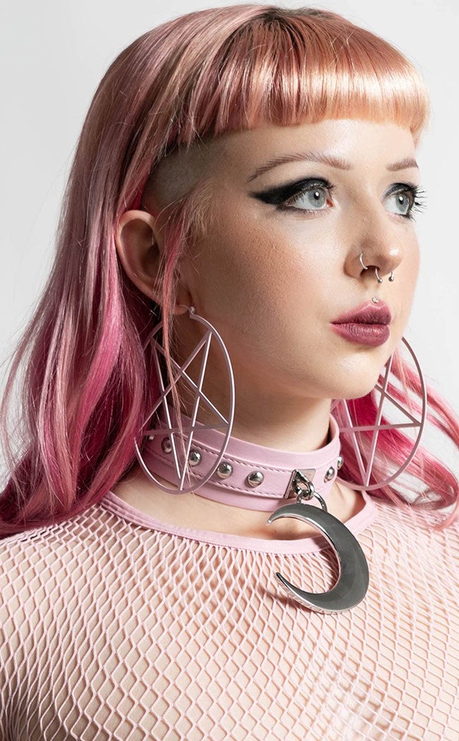 Pentagram Hoop Earrings | Pastel Pink-Killstar-Tragic Beautiful