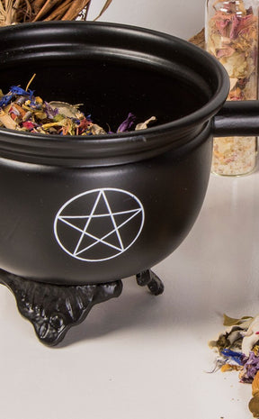 Pentagram Metal Cauldron w/ Handle-Cauldrons-Tragic Beautiful