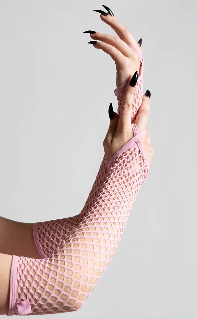 Possess Me Fishnet Gloves | Pastel Pink-Killstar-Tragic Beautiful