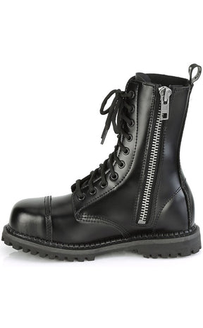 RIOT-10 Black Leather Boots-Demonia-Tragic Beautiful