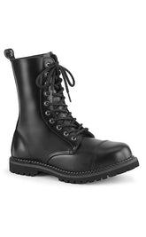 RIOT-10 Black Leather Boots-Demonia-Tragic Beautiful