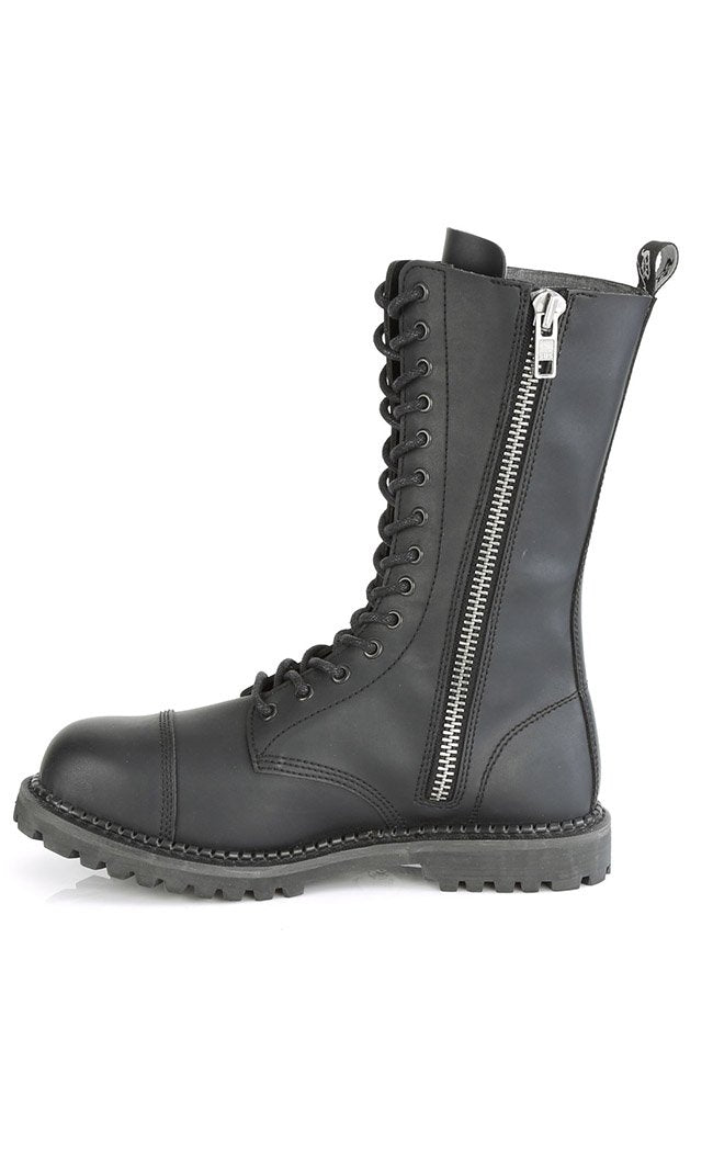 RIOT-14 Black Vegan Leather Boots-Demonia-Tragic Beautiful