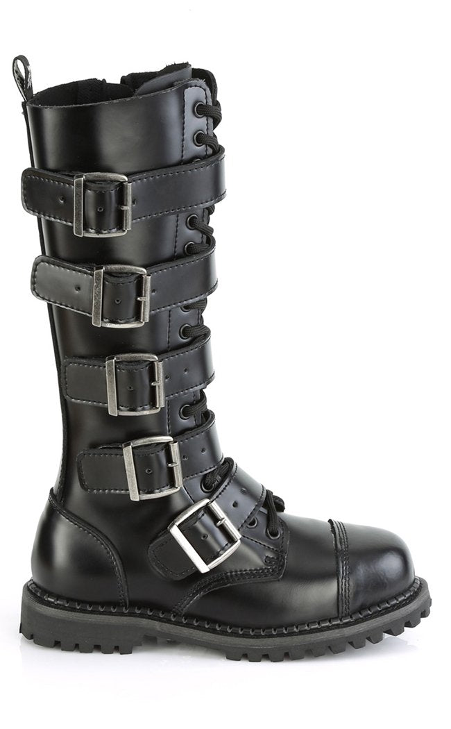 RIOT-18BK Black Leather Boots-Demonia-Tragic Beautiful