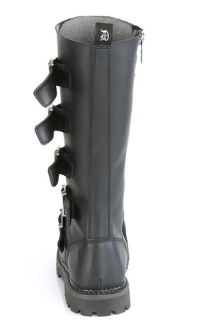 RIOT-18BK Black Vegan Leather Knee High Boots-Demonia-Tragic Beautiful