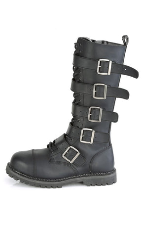 RIOT-18BK Black Vegan Leather Knee High Boots-Demonia-Tragic Beautiful