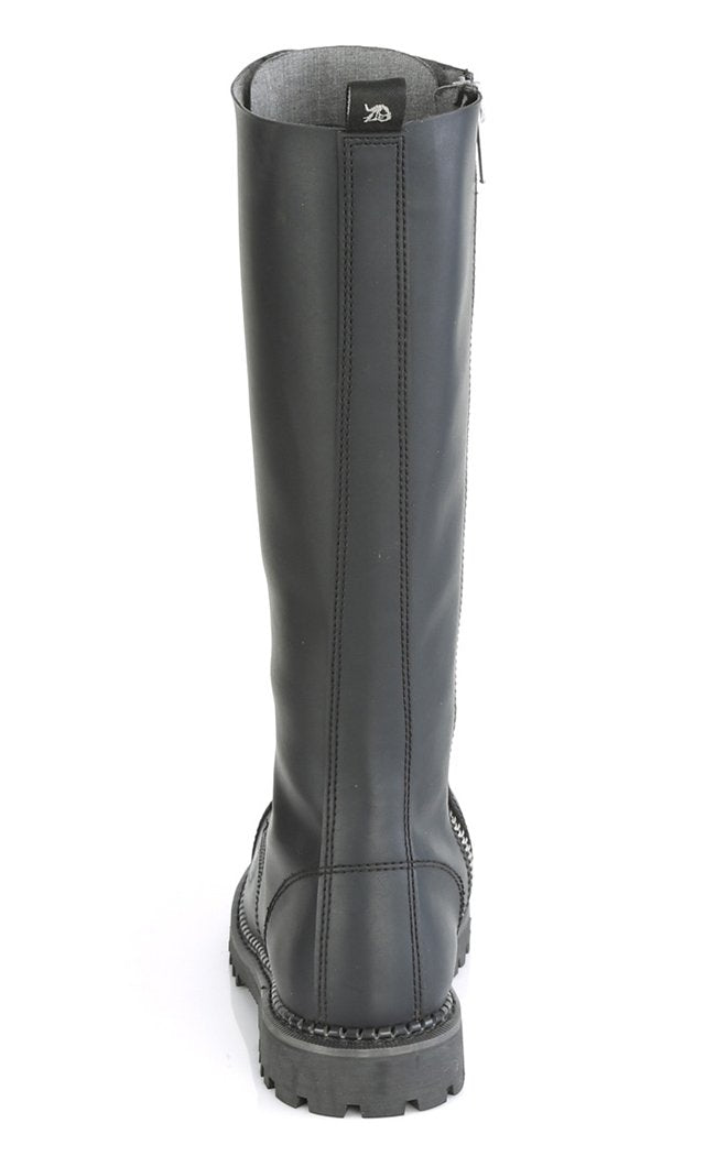 RIOT-20 Black Vegan Leather Knee High Boots-Demonia-Tragic Beautiful