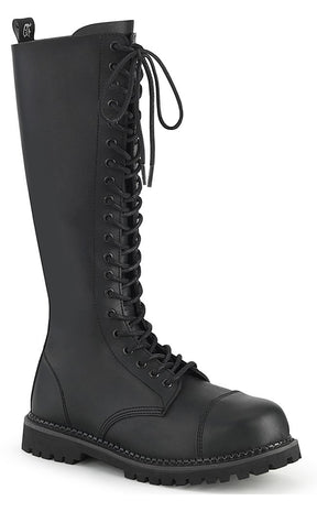 RIOT-20 Black Vegan Leather Knee High Boots-Demonia-Tragic Beautiful