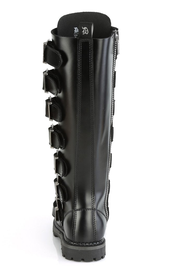 RIOT-21MP Black Leather Knee High Boots-Demonia-Tragic Beautiful