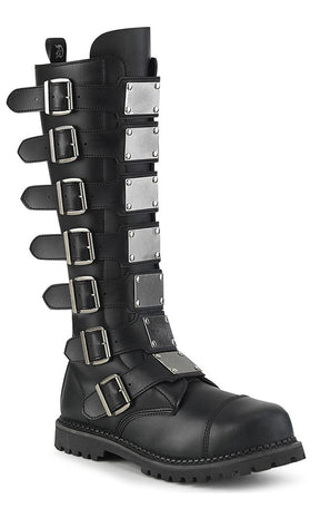 RIOT-21MP Black Vegan Leather Knee High Boots-Demonia-Tragic Beautiful
