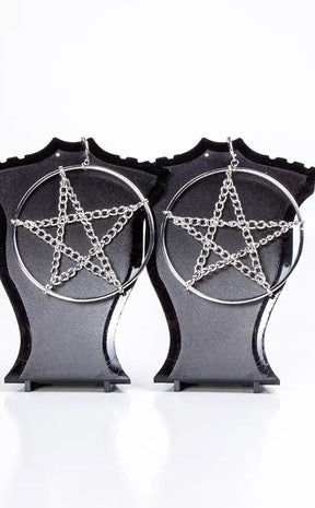Ritual Pentagram Chain Hoop Earrings-Gothic Jewellery-Tragic Beautiful