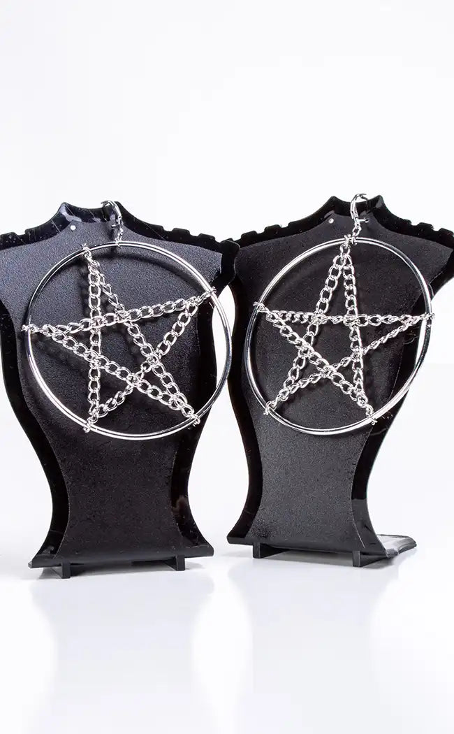 Ritual Pentagram Chain Hoop Earrings-Gothic Jewellery-Tragic Beautiful