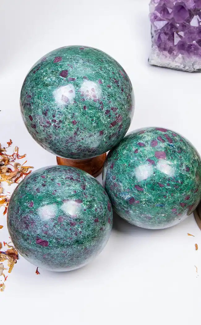 Ruby in Fuchsite Spheres-Crystals-Tragic Beautiful