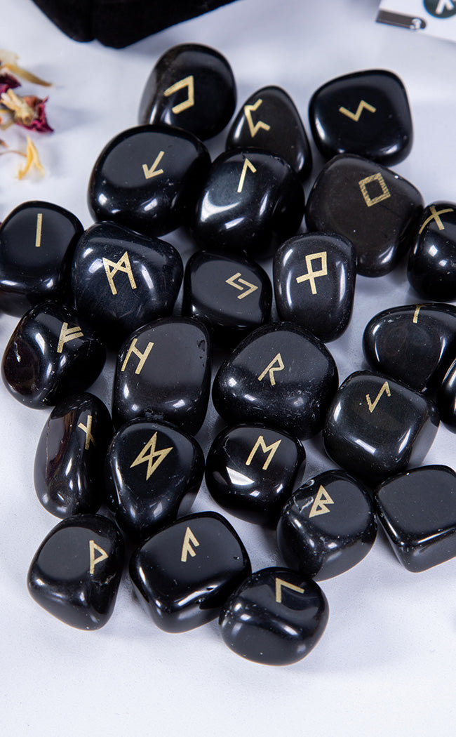 Rune Stones Set & Pouch | Black Tourmaline-Crystals-Tragic Beautiful