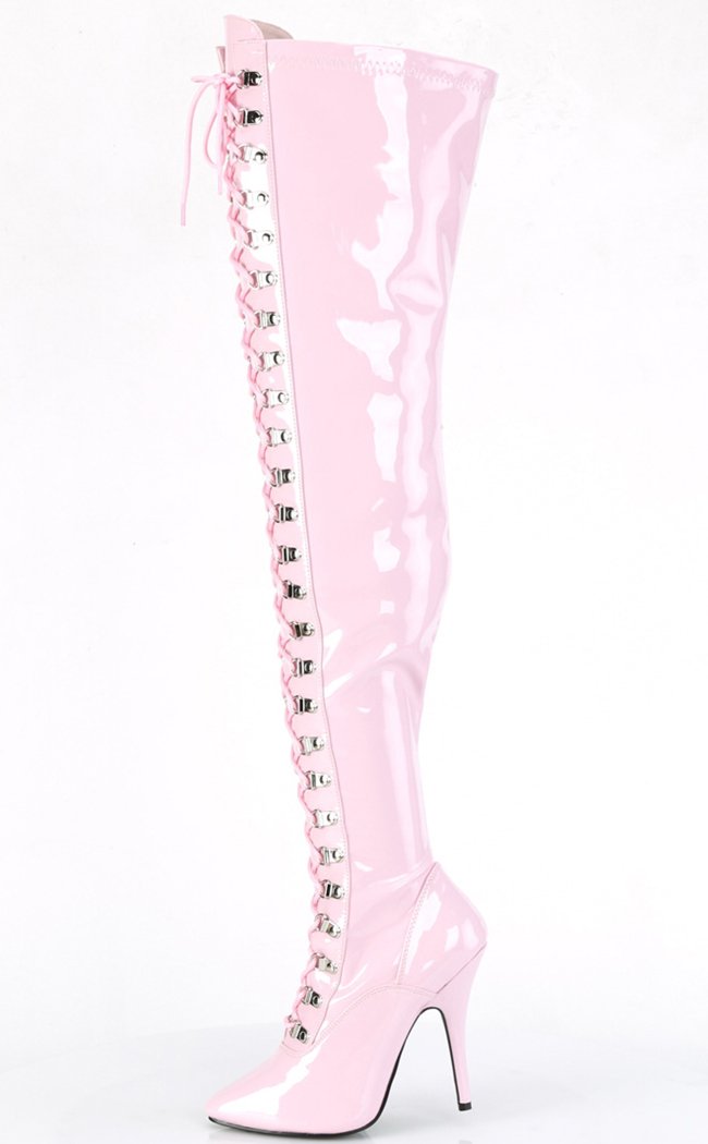 SEDUCE-3024 Baby Pink Patent Thigh High Boots-Pleaser-Tragic Beautiful