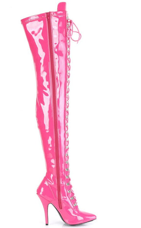SEDUCE-3024 Hot Pink Patent Thigh High Boots-Pleaser-Tragic Beautiful