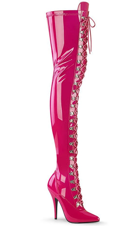 SEDUCE-3024 Hot Pink Patent Thigh High Boots-Pleaser-Tragic Beautiful