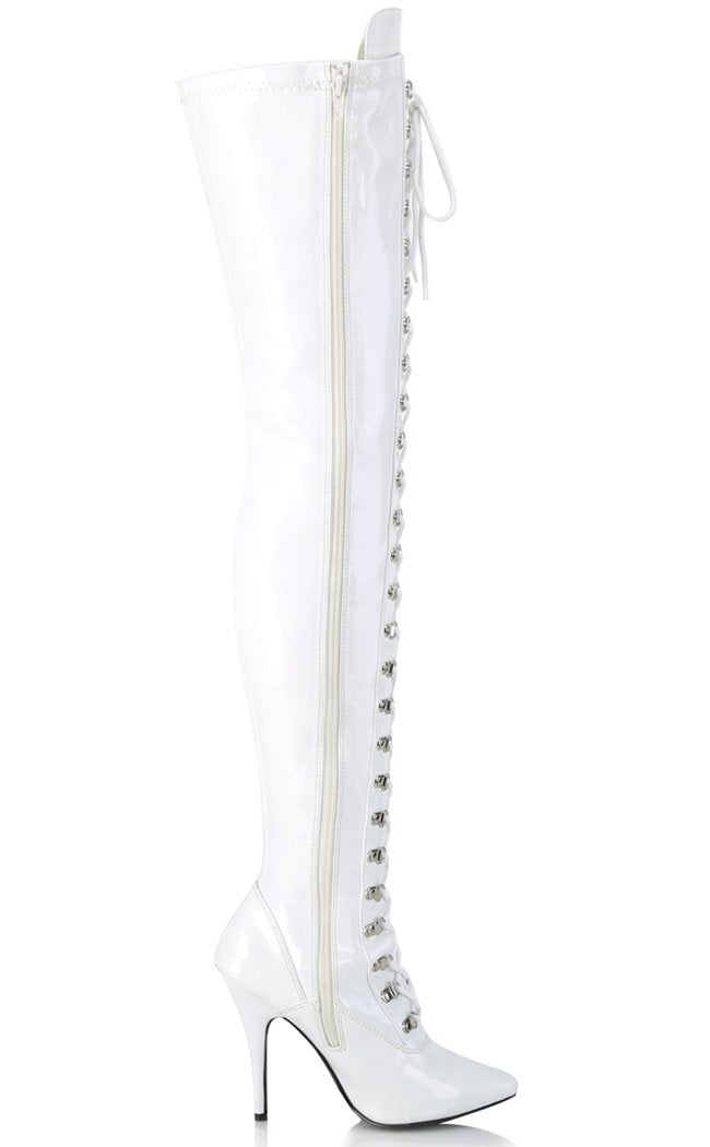 SEDUCE-3024 White Patent Thigh High Boots-Pleaser-Tragic Beautiful
