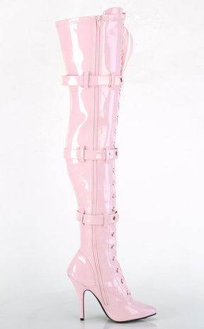 SEDUCE-3028 Baby Pink Thigh High Boots-Pleaser-Tragic Beautiful