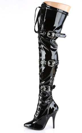SEDUCE-3028 Black Patent Thigh High Boots-Pleaser-Tragic Beautiful