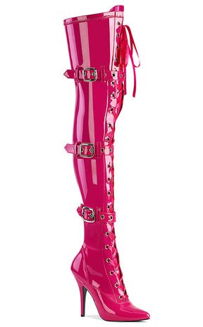 SEDUCE-3028 Hot Pink Patent Thigh High Boots-Pleaser-Tragic Beautiful