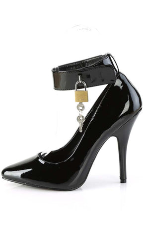 SEDUCE-432 Black Patent Lock Heels-Pleaser-Tragic Beautiful