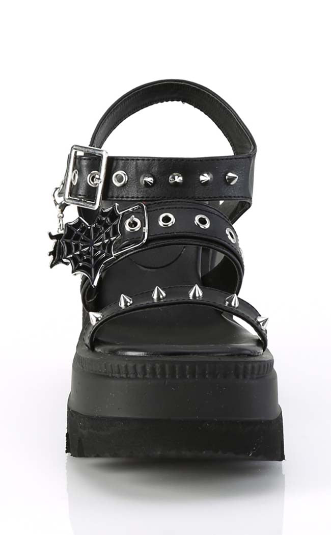 SHAKER-13 Black Matte Wedge Sandals-Demonia-Tragic Beautiful