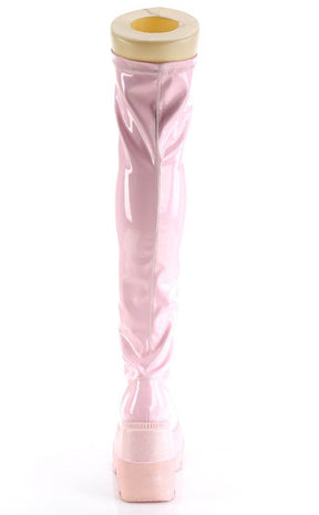 SHAKER-374 Baby Pink Holo Thigh High Boots-Demonia-Tragic Beautiful